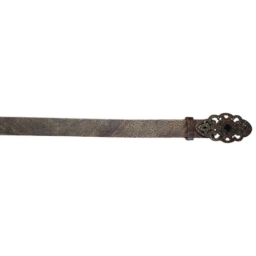Streets Ahead Metallic Leather Belt with Ornate Buckle / Rhinestones, Medium